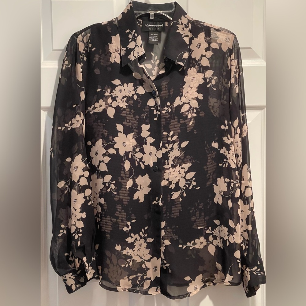 Connected Apparel Black Floral 2-piece Blouse set